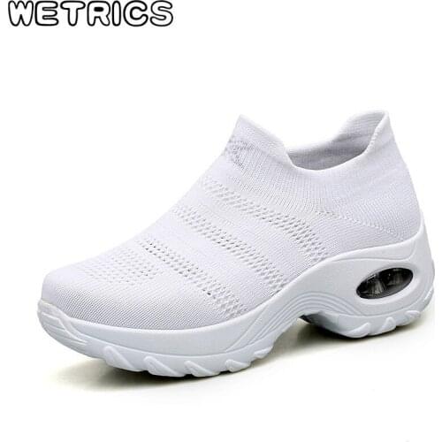 Women Flats Sneakers Shoes Zapatos Mujer Outdoor Walking Air Platform Shoes Women Comfortable Stretch Fabric Sock Creepers Shoes