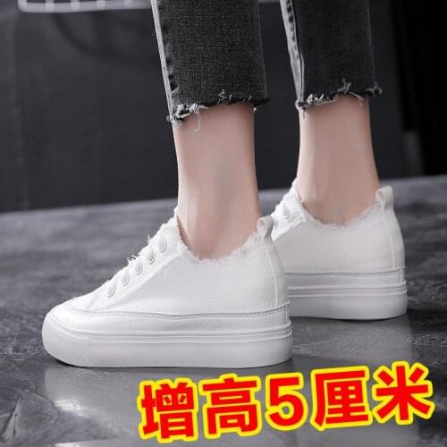 Ladies Canvas Shoes Spring And Autumn Fashion Hot Sale Within 5 Cm Heightened Platform Wedge Heel Lace Shoes Comfortable