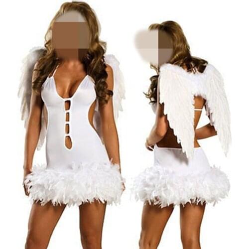 Popular Black White Sexy Angel Costume Halloween Cosplay Lingerie Dress Women Fallen Angel Costume Carnival Party Costume