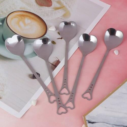 10PCS Stainless Steel Utensils Heart-Shape Scoops Tableware Coffee Tea Spoon