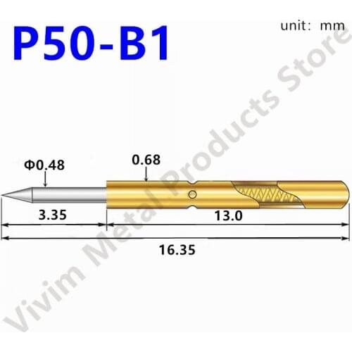 NEW Hardware Accessories 100/Pack Metal Spring Probe P50-B Probe Nickel Plated Length 16.35mm Gold Tool Electronic Test Probe