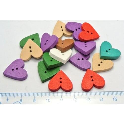 100 Mixed Color Lover Heart 2 Holes Wood Sewing Buttons Flatback Scrapbook 18X20mm