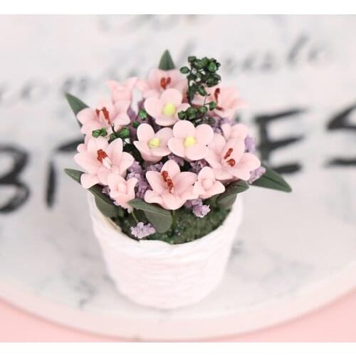 1 x 1:12 Doll House Miniature Flowers Fairy Garden Ornament Mini Potted Plant Flowers Pot DollHouse Decor Model Kids Play Toy