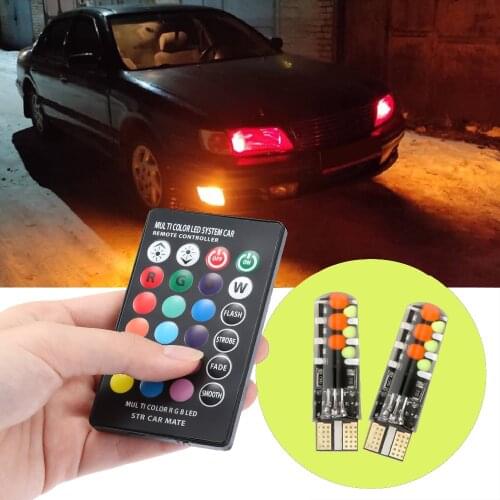 2PCS RGB T10 194 168 W5W Led Remote Controller Car Dome Reading Light Automobiles Wedge Lamp LED Bulb Flash Ambient Light