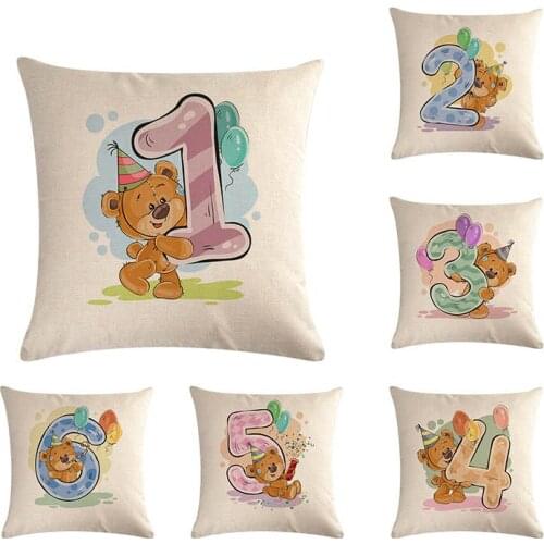 45x45cm Bear Number Cushion Cover Sofa Pillows Plus Less Symbol Decorations for Home Pillowcase Square Linen ZY532