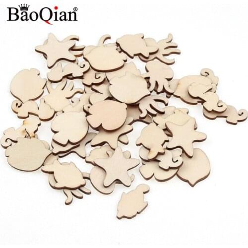 50pcs Marine Animal Styling Wood Chip Home Decoration Pendant Accessories Craft Wooden DIY Children Creative Scrapbooking