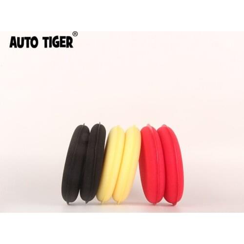 AUTO TIGER 10pcs/Set Super Soft Microfiber Car Wax Applicator Pad Round Crimping Waxing Sponge Yellow, Red And Black 3 Colors