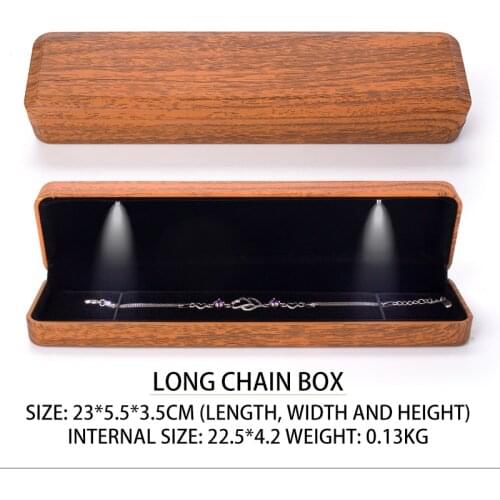 Khaki Wooden Necklace Jewelry Packaging Box With LED Earring Bracelet Ring Pendent Jewellery Organizer Engagement Wedding Gifts