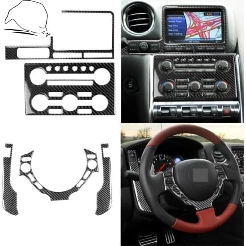 For Nissan GTR R35 2008-2016 Carbon Fiber Instrument Panel Dashboard Sticker Steering Wheel Panel Cover Trim Set Car Accessories