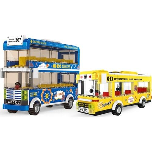 City Town Bus Classic Double Decker Bus Sightseeing Vehice Building Blocks Educational Bricks Toy for kids Christmas Gift