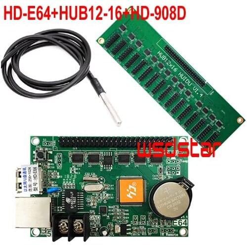 HD-E64+HUB12-16+HD-908D Temperature sensor 16*HUB12 Ethernet & USB port Single & Dual color P10 LED control card