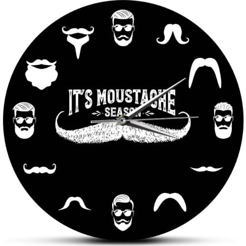 Hipster Mens Beard Season Funny Wall Clock Beard and Mustache Barber Shop Wall Sign Decorative Silent Movement Clock Wall Watch