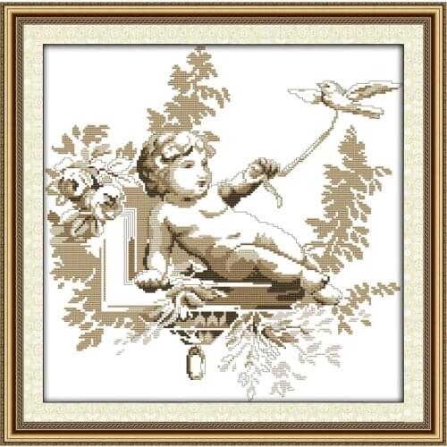 Joy Sunday Cherub And Dove Handmade Needlework Counted Printed Pattern Cross-stitch Sets11&14CT Canvas Embroidery Kit Room Decor