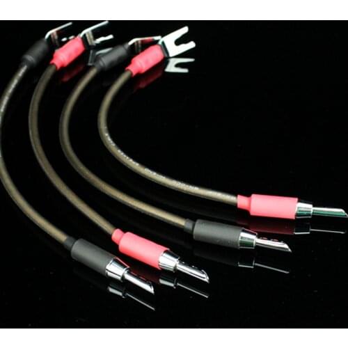 6N OCC HiFi Audio Speaker Jump Cable Rhodium Plated Copper Banana To Spade Plug 20cm