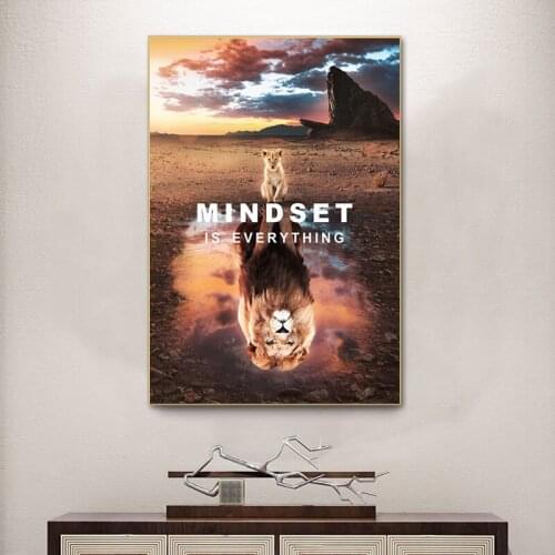 Mindset Little Lion and Big Lions Canvas Painting Inspiration Poster Prints Animal Wall Art Picture for Living Room Office Decor