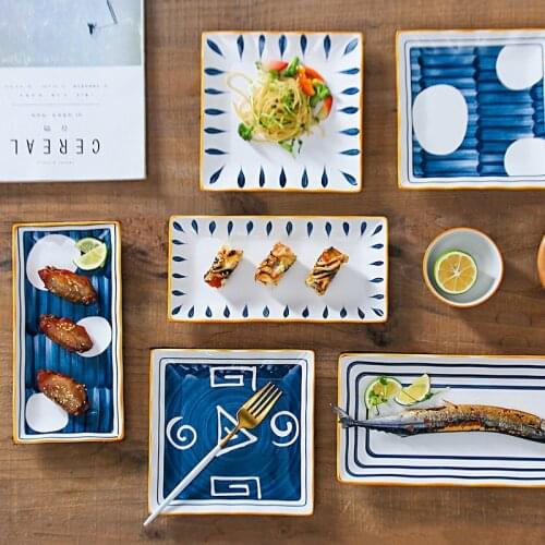 7.5Inch Japan Style Ceramic Plate for Sushi Boat Food Appetizer Noodle Hand-painted Sushi Plate Tableware Durable Kitchen Supply