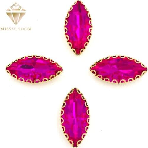 Free shipping 7X15mm Rose Horse eye sew on rhinestones gold base with hole lacy claws glass crystal rhinestones Diy accessories