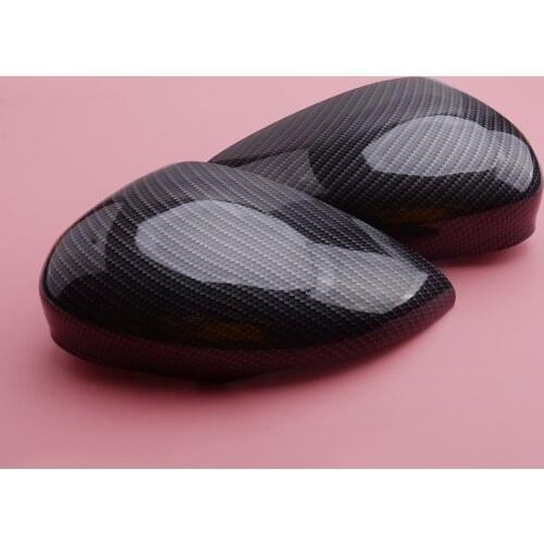 1Pair Carbon Fiber Style Black Side Rearview Door Wing Mirror Cover Cap Fit for Ford Fiesta MK7 2008-2015 2016 2017 2018 2019