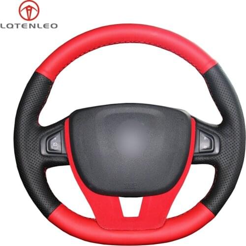LQTENLEO Black Red Leather Car Steering Wheel Cover For Renault Scenic 3 2013-2015 Laguna 3 Coupe 2007-2015 Laguna 3 2007-2015