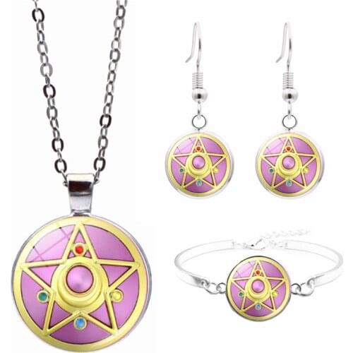 MIQIAO Japanese Korean Cartoon Cute Girls Sailor Moon Star Kpop Anime Jewelry Bracelet Necklace Earring Set for Women Fashion