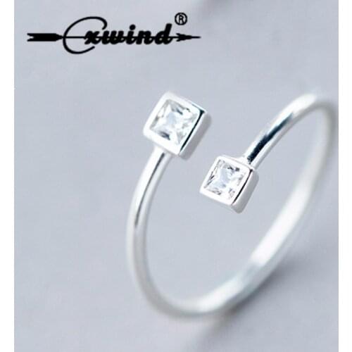 Fashion Charm Double Square AAA Zircon Rings for women Adjust Jewelry Geometric Arrow Crystal Tail Ring Boho Engagement Bijoux