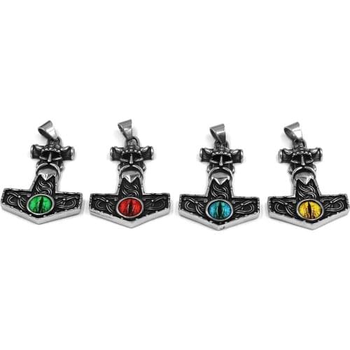 Fashion Norse Viking Axe Pendant Colorful Stone Odin Thor Hammer Stainless Steel Jewelry Celtic Knot Biker Mens Pendant SWP0618