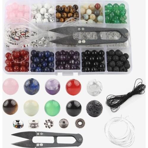 350pcs Lava Bead Bracelet Kit Bulk Black Lava Rock Jades Stone DIY Jewelry Making Necklace Storage Box Elastic Crystal String