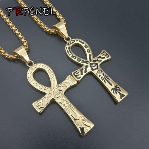 New 24 inch 316L Stainless Steel Jewelry Hip Hop Egypt anka Pendant Necklace for men