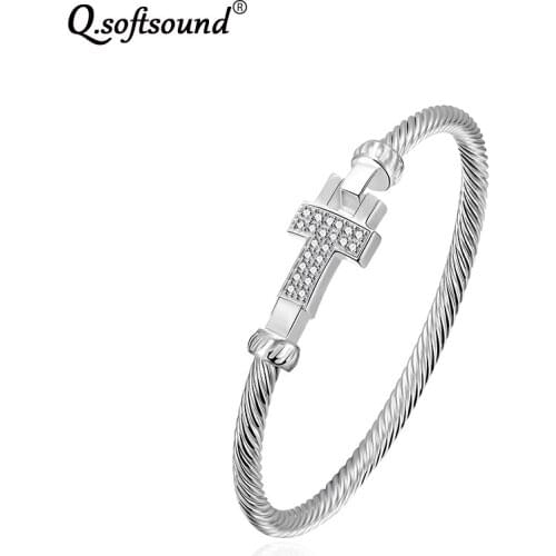 New Stylish Element Cable Wire Bangles For Women Silver Color Zircon Bracelets & Bangles Fashion Jewelry Accessories QB249