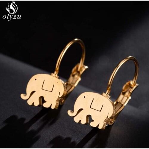 Oly2u Stainless Steel Stud Earrings for Women Gold African Elephant Earings Cute Animal Earing Jewelry Best Freind Gift kolczyki