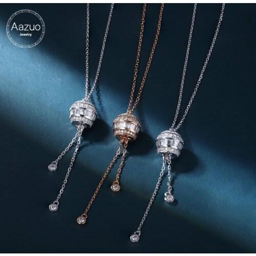 Aazuo 18K Orignal White Gold Rose Gold Real Diamonds 0.50ct RoundDrop Chain Necklace gifted for Women Wedding Link Chain Au750
