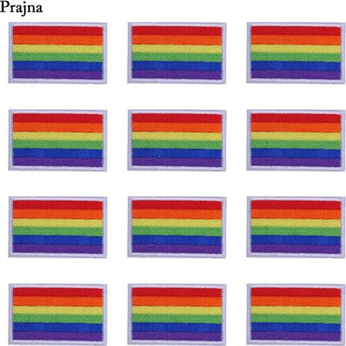 Prajna Rainbow Flag Patches Logo 10PCS Wholesale Embroidered Stickers On Clothing Appliques Homosexual Stripes On Jeans Bags DIY
