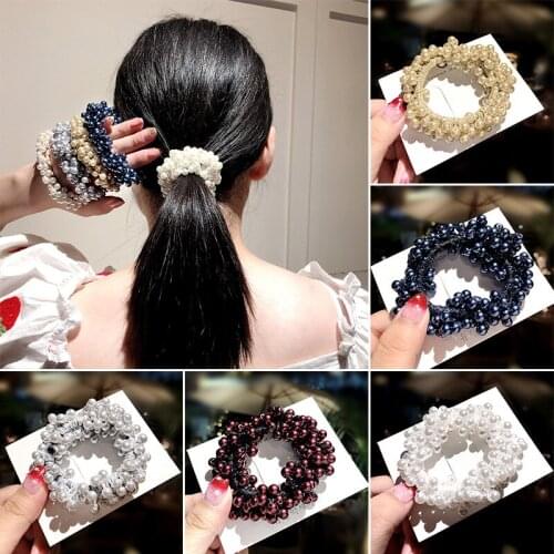 Elegant Pearl Beads Hair Accessories Girls Scrunchie Ponytail Holder Women Hair Rubber Band Rope Elastic Hair Bands Ties