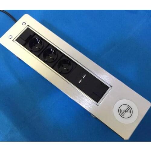Deluxe office furniture motorized flip up socket with wireless charger /Desktop Electric rotary socket with Qi wireless charger