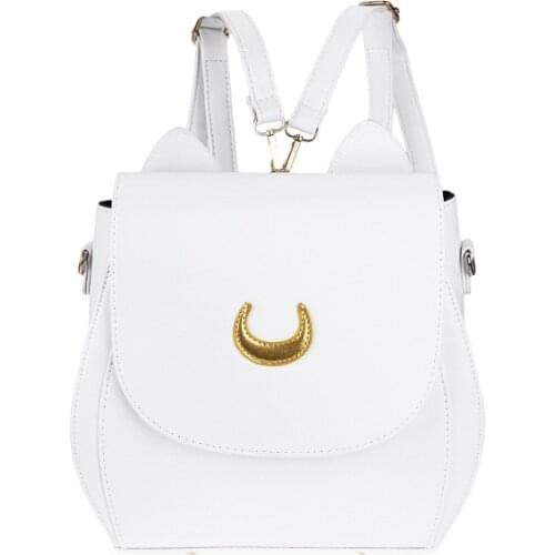 Korean Women Backpack PU Leather Sailor Moon Backpack Multifunction Black White Luna Cat Ladies Backpack Girls Travel Back Pack