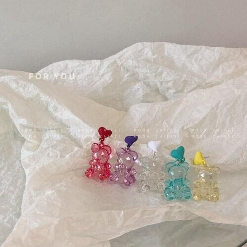 Cute Transparent Bear Animal Ear Studs Female Candy Multicolor Minority Resin Three-Dimensional Jewelry Fashion Earrings