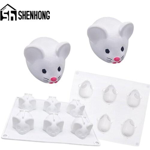 SHENHONG Mouse Muffin Pastry Pan 6 Cavity Silicone Cake Mold Rat Mousse Dessert Mould Chocolate Decorating Tray Baking Tools