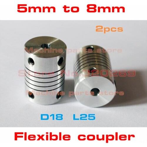 2pcs 5mm to 8mm Flexible Shaft Coupler 5*8mm Clamp Shaft Coupling Connector Diameter 18mm Length 25mm 5x8mm