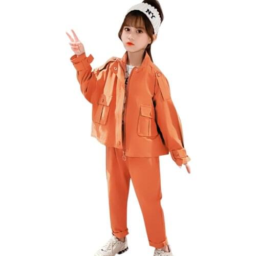 Girls Cargo Clothes Solid Color Tracksuits For Girls Jacket + Pants Kids Girls Clothes Spring Autumn Costumes For Children