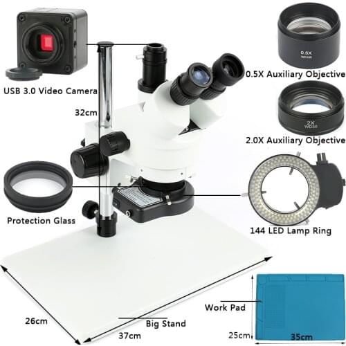 3.5~90X Continuous Zoom Simul-Focal Trinocular Stereo Microscope USB 3.0 5MP Video Microscope Camera For Phone Repair PCB Solder