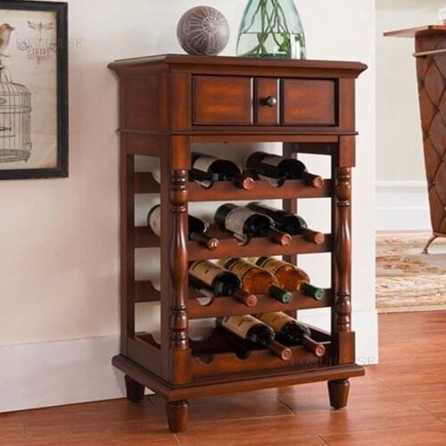 European Solid Wood Small Apartment Wine Cabinet Creative Home Living Room Bar Storage Shelf Simple Restaurant Wine Display Rack