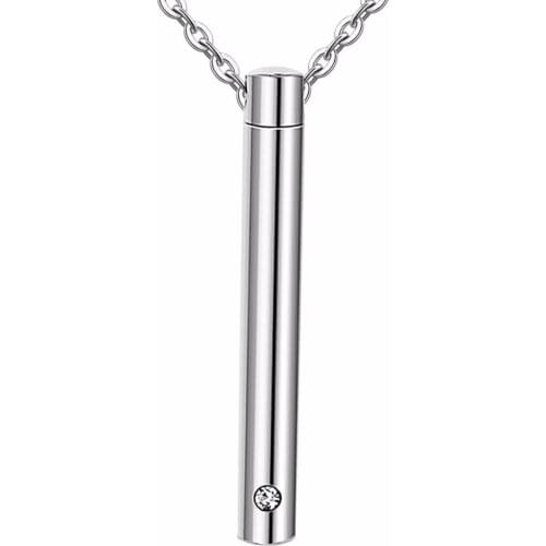 Unisex Stainless Steel 3 Tone Jewelry Cylinder Crystal Memorial Urn Pendant Slide Screw Opens Cremation Necklace Ash Case