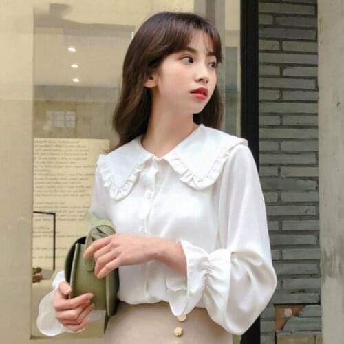 Hstar Women Solid Korean Style Chic Trendy Casual Blouses Elegant Vintage Simple Spring Womens Streetwear All-match Shirts
