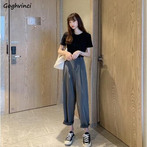 Women Sets Leisure Fashion Solid Simple Slim High-waist Wide-leg Straight Long Trousers Female Elegant Lady Korean-style Chic