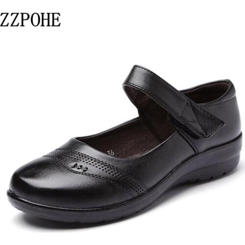 ZZPOHE New Spring Autumn Fashion Woman Leather Soft Casual Flat Shoes Mother Comfortable casual shoes Women Driving shoes