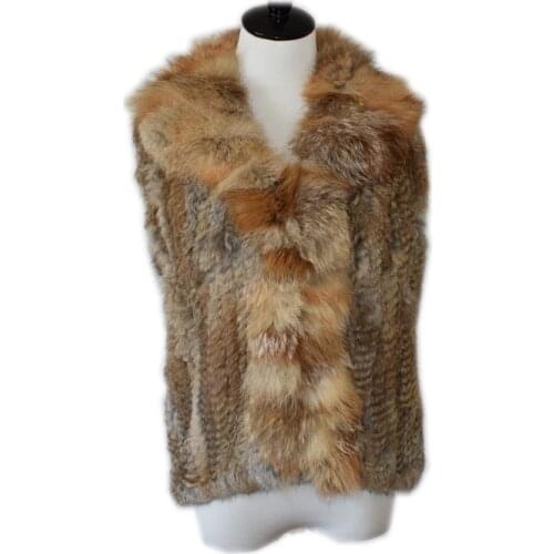 2021 women Knitted Rabbit Fur Fox Collar Vest waistcoat gilet sleeveless customize Drop shipping wholesale price To brazil