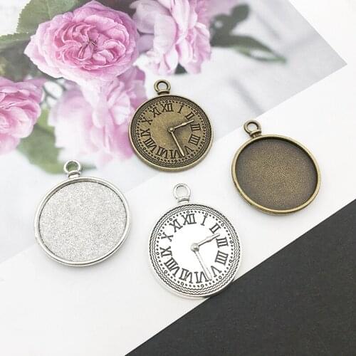 10Pcs Clock Charms Pendants 28x34mm Cabochon Setting DIY Jewely Making Alloy Findings Accessory For Neacklaces Earrings