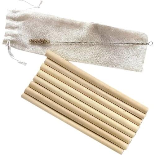 10 Pcs Bamboo Straw Reusable Straw Natural Organic Coffee Milk Tea Juice Straw with Cloth Bag and Cleaning Brush