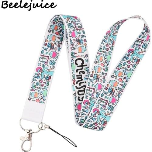 24pcs Chemistry Knowledge Experiment Tools Neck Keychain Necklace Webbings Ribbons Neck Strap ID badge Holder Keychain Lanyard