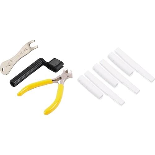 3 Set (6Pcs) Guitar Nut and Acoustic Bridge Saddle Made of Bone & 3x Guitar Repair Maintenance Tool Guitar String Winder